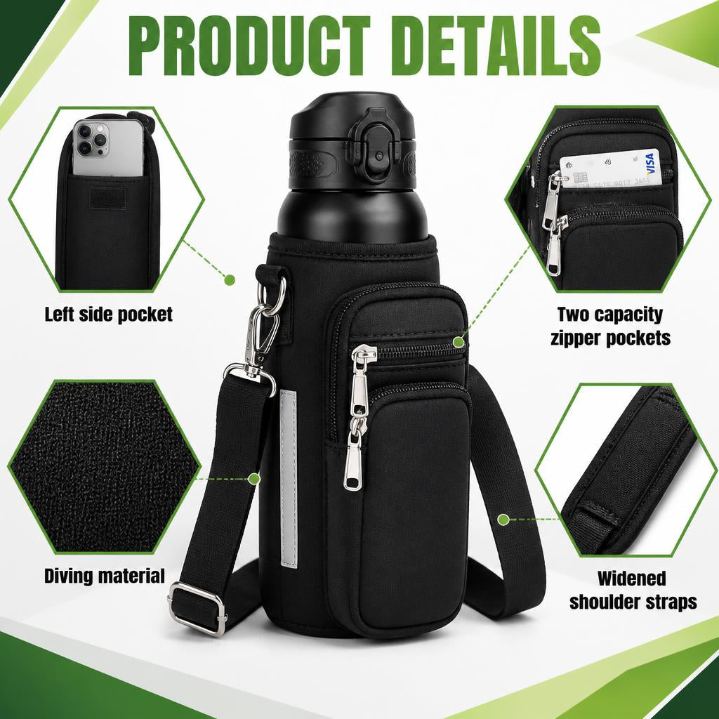 Premium Magnetic Gym Water Bottle Holder with Phone Pocket