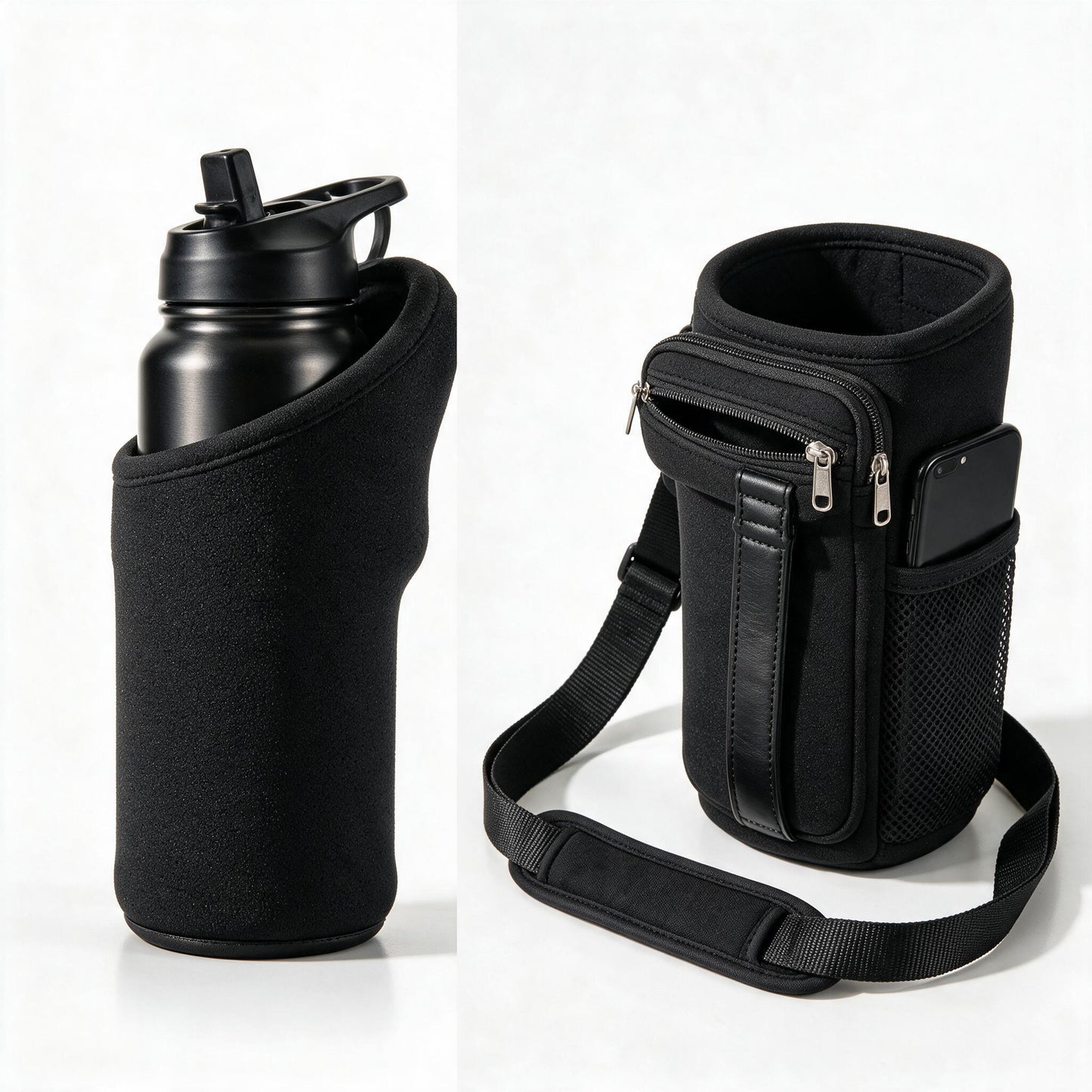 Premium Magnetic Gym Water Bottle Holder with Phone Pocket
